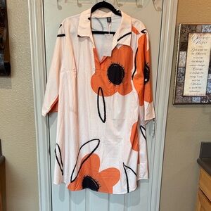 White and Orange Floral Popover Tunic